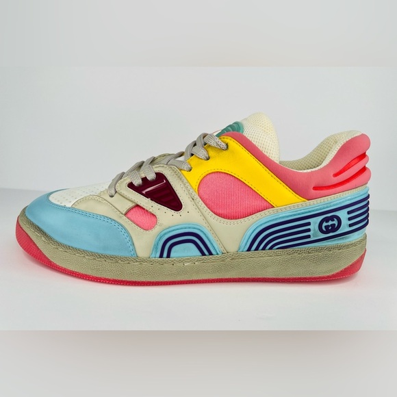 GUCCI Basket Low Top GG Demetra Vegan Distressed Basketball Sneakers EU 40.5 - Picture 10 of 12